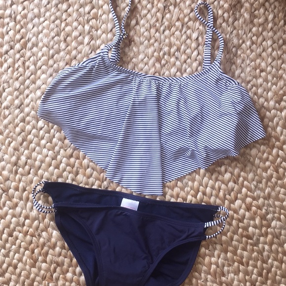 Swim Navy And White Stripped Bikini Set Poshmark